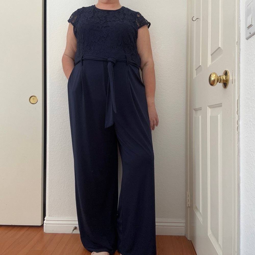 Addition Elle Love and Legend Navy Lace Jumpsuit with Pockets - Plus Size 20